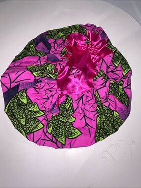 Luxury Satin-Lined Floral Print Sleep Bonnet - Pink & Green
